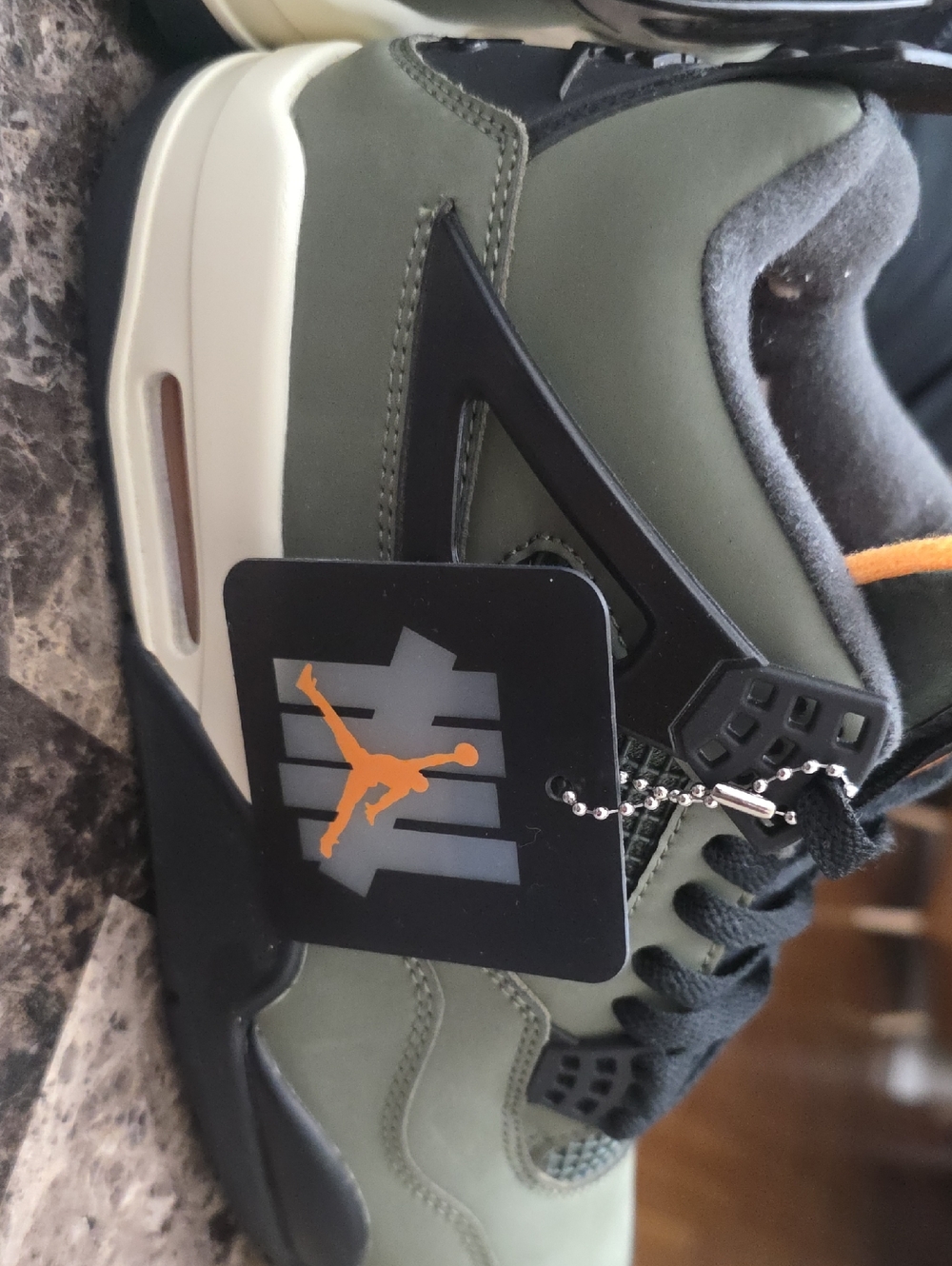Air Jordan "Undefeated" Olive Green & with Orange Logo Men's US 9.5